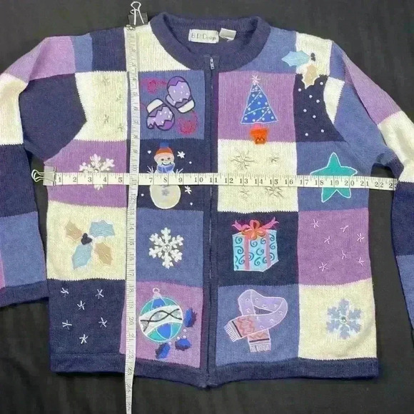 B. P. Design Women’s Winter Zipper cardigan purple navy blue patchwork large - Picture 5 of 9